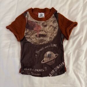 Sixth dimension moon voyager knot sheer cropped short sleeve top XS